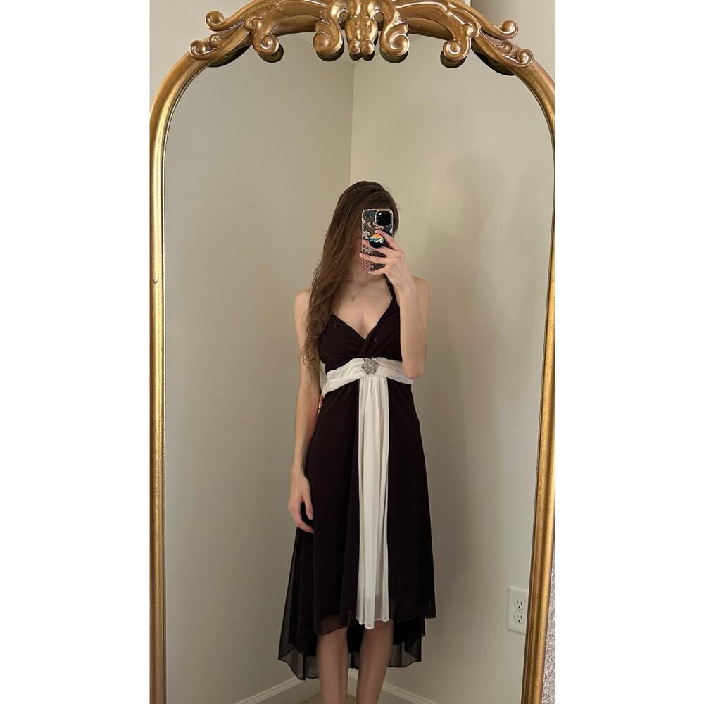 NWT Vintage Y2K Love Tease Brown White Flowy Pin Fair Dress